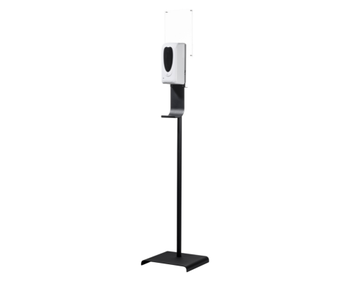 Desinfectiezuil met alcoholspray dispenser op standaard met communicatiedisplay