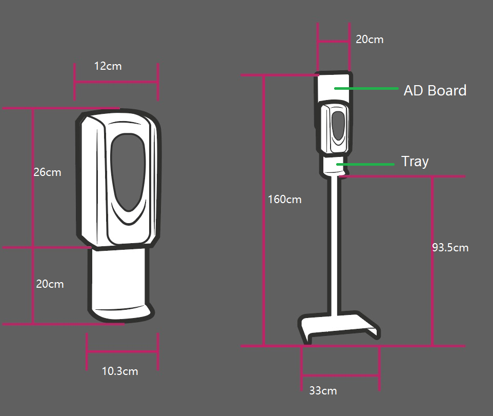 Desinfectiezuil met alcoholspray dispenser op standaard met communicatiedisplay - Afbeelding 3